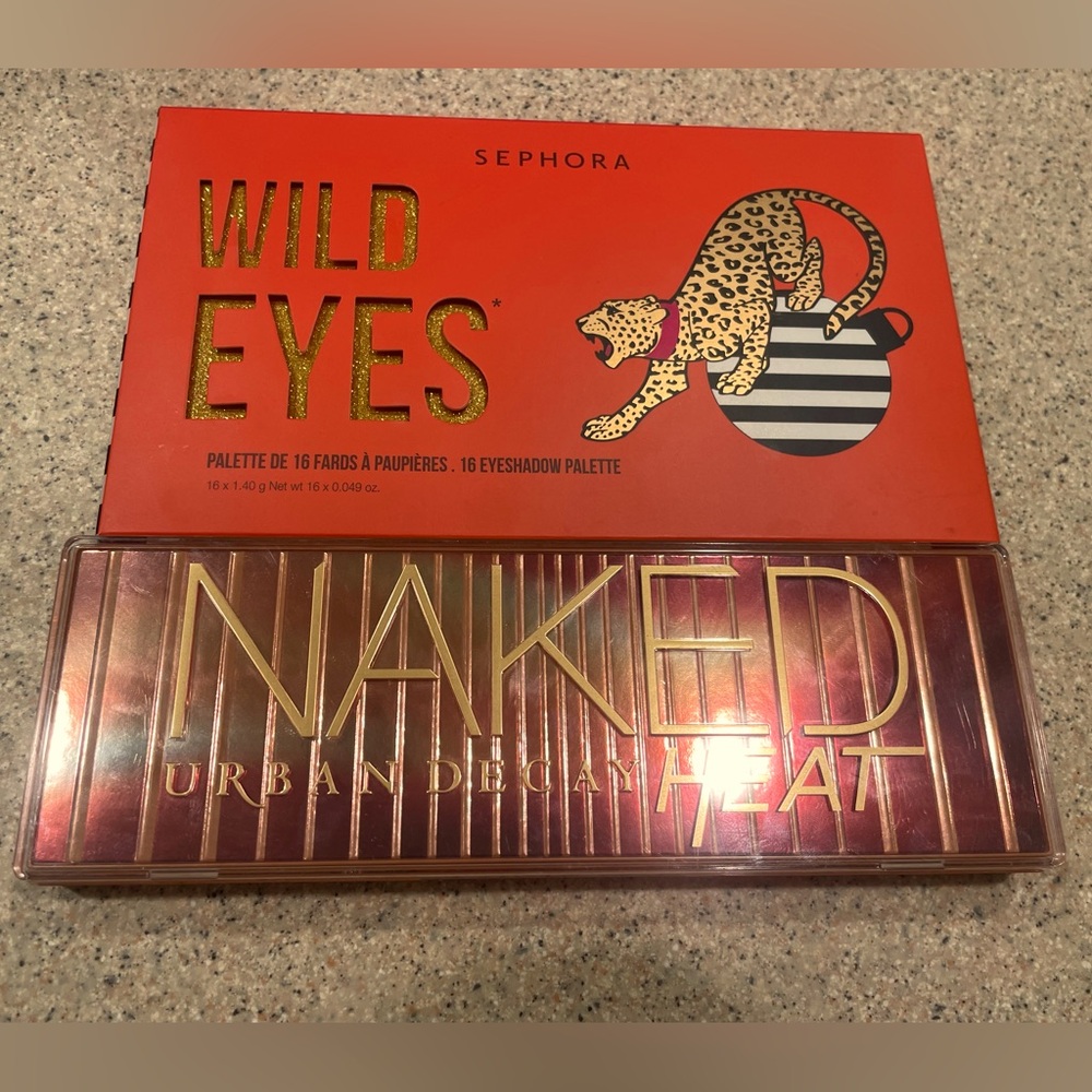 Urban Decay Heat Palette, Sephora Wild Eyes Palette, brushes not included